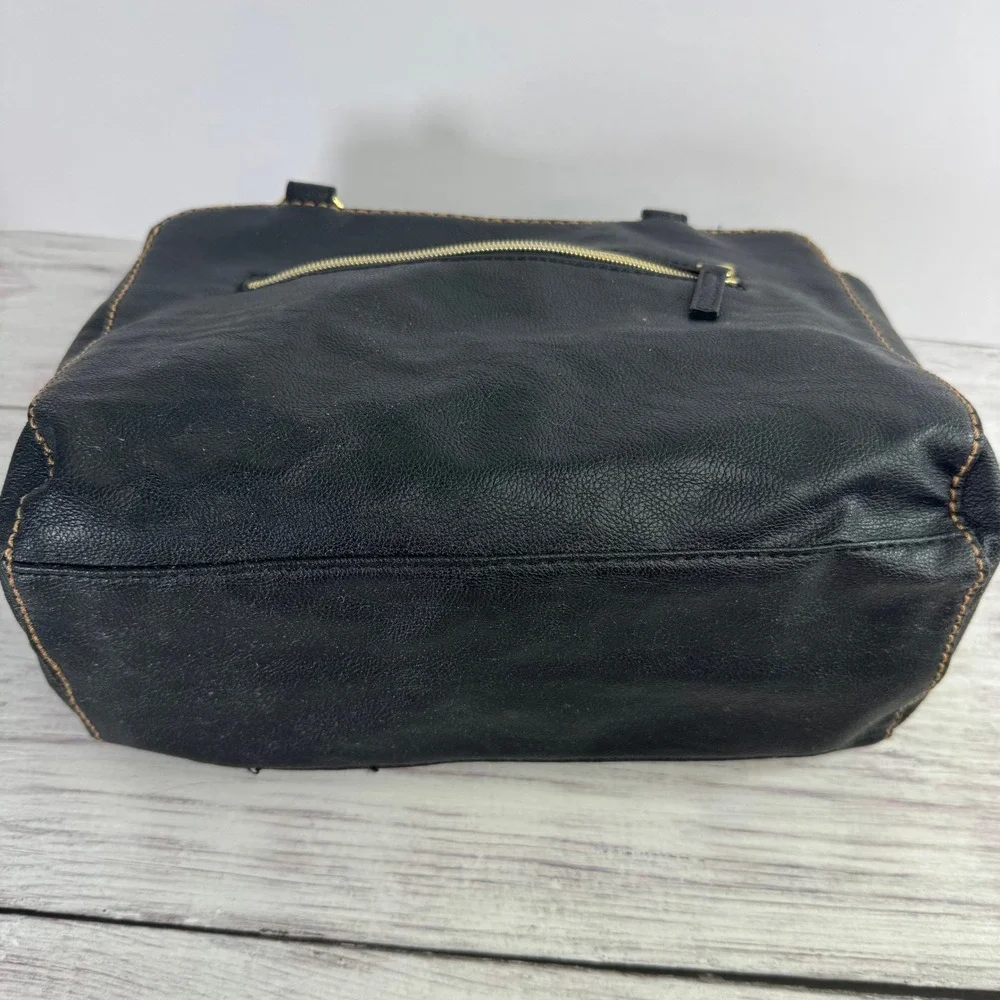 Avon Reversible Floral Butterfly Satchel Bag Black Faux Leather Rose Handbag